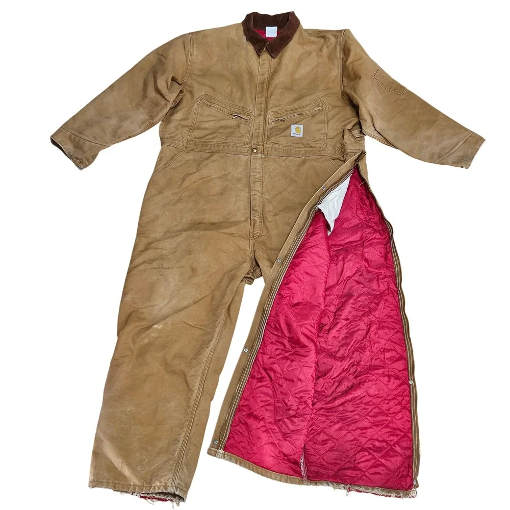 Carhartt X01 BRN Insulated Duck Canvas Coveralls Mens 54 Short Brown Made In USA